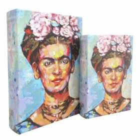 Uppsättning med Dekorativa Lådor Signes Grimalt Frida Kahlo Boken Trä MDF 7 x 30 x 21 cm
