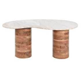 Table d'appoint Home ESPRIT Blanc Marron Gris Marbre Bois de manguier 86 x 48 x 39 cm