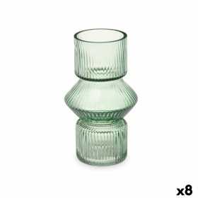 Vase Streifen grün Kristall 9,5 x 16,5 x 9,5 cm (8 Stück)