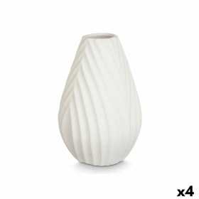 Vas Ränder Vit Keramik 21 x 31 x 21 cm (4 antal)