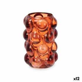 Candleholder Microbeads Orange Crystal 8,4 x 12,5 x 8,4 cm (12 Units)