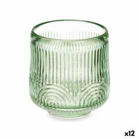 Ljusstakar Ränder Grön Glas 7,5 x 7,8 x 7,5 cm (12 antal)