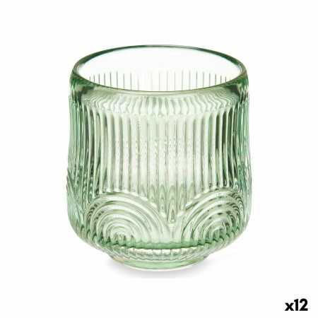 Ljusstakar Ränder Grön Glas 7,5 x 7,8 x 7,5 cm (12 antal)