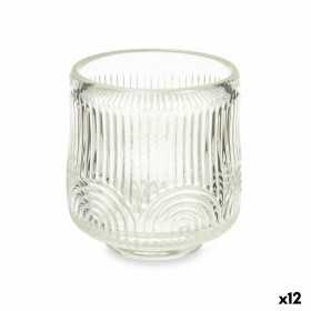 Ljusstakar Ränder Transparent Glas 7,5 x 7,8 x 7,5 cm (12 antal)