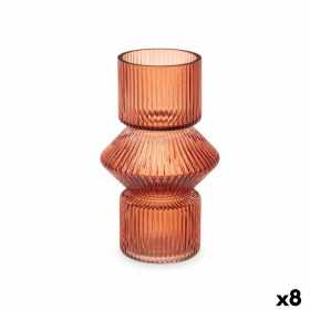 Vase Rayures Orange Verre 9,5 x 16,5 x 9,5 cm (8 Unités)