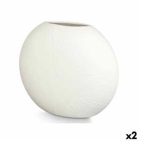 Vase Circular White Ceramic 40 x 34,5 x 16 cm (2 Units)