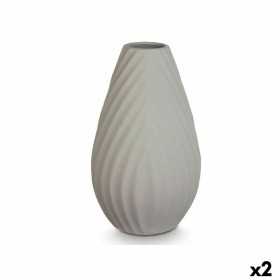 Vase Streifen Grau aus Keramik 29 x 41 x 29 cm (2 Stück)