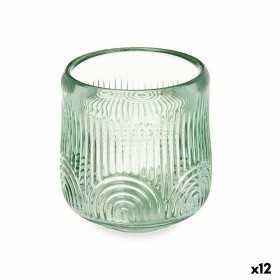 Kerzenschale Streifen grün Kristall 9 x 9,5 x 9 cm (12 Stück)