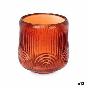 Candleholder Stripes Orange Crystal 9 x 9,5 x 9 cm (12 Units)