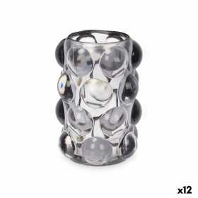 Candleholder Microbeads Grey Crystal 8,4 x 12,5 x 8,4 cm (12 Units)
