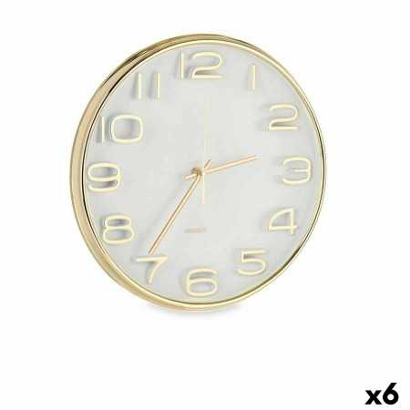 Wanduhr karriert rund Gold Glas Kunststoff 33 x 33 x 5,5 cm (6 Stück)