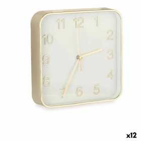 Wall Clock Squared Golden Glass Plastic 19 x 19 x 3,5 cm (12 Units)