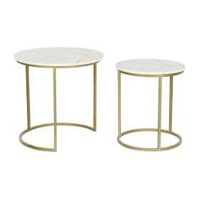 Set of 2 tables Home ESPRIT White Golden Metal Marble 53 x 53 x 52 cm