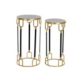 Set of 2 tables Home ESPRIT Black Golden Metal Marble 33 x 33 x 65 cm