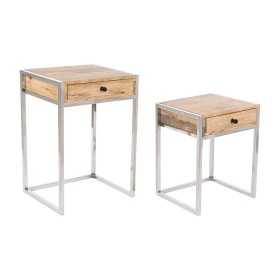 Set of 2 tables Home ESPRIT Brown Silver Natural Steel Mango wood 45,5 x 41 x 66,5 cm
