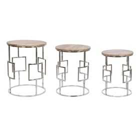 Set mit 3 Tischen Home ESPRIT Braun Silberfarben natürlich Stahl Mango-Holz 49,5 x 49,5 x 62 cm