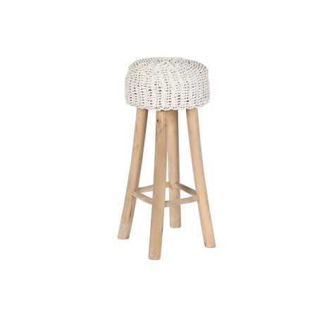 Tabouret Home ESPRIT Blanc Naturel Teck Fibre 32 x 32 x 75 cm