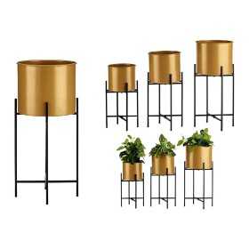 Set de pots de fleurs Noir Doré Avec support 3 Pièces Métal