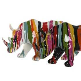Decorative Figure Home ESPRIT White Black Modern Rhinoceros 33,5 x 14,5 x 17,5 cm (2 Units)